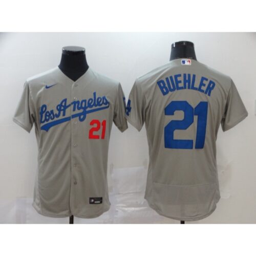 6863a8df4e8b3_1 Men's Los Angeles Dodgers #21 Walker Buehler Grey Flex Base Stitched MLB Jersey