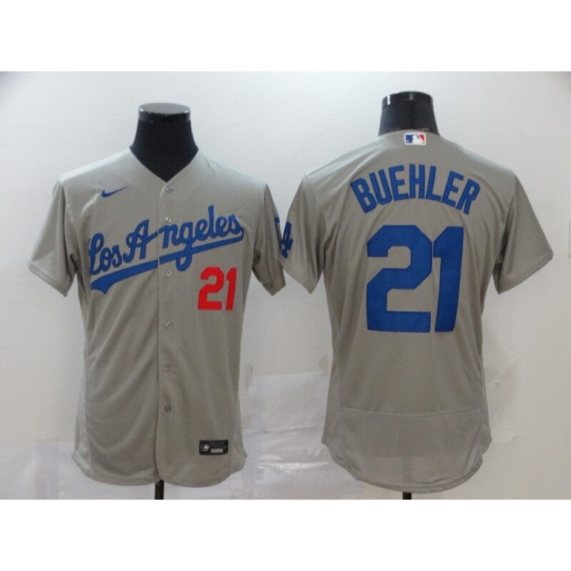 6863a8df4e8b3_1 Men's Los Angeles Dodgers #21 Walker Buehler Grey Flex Base Stitched MLB Jersey