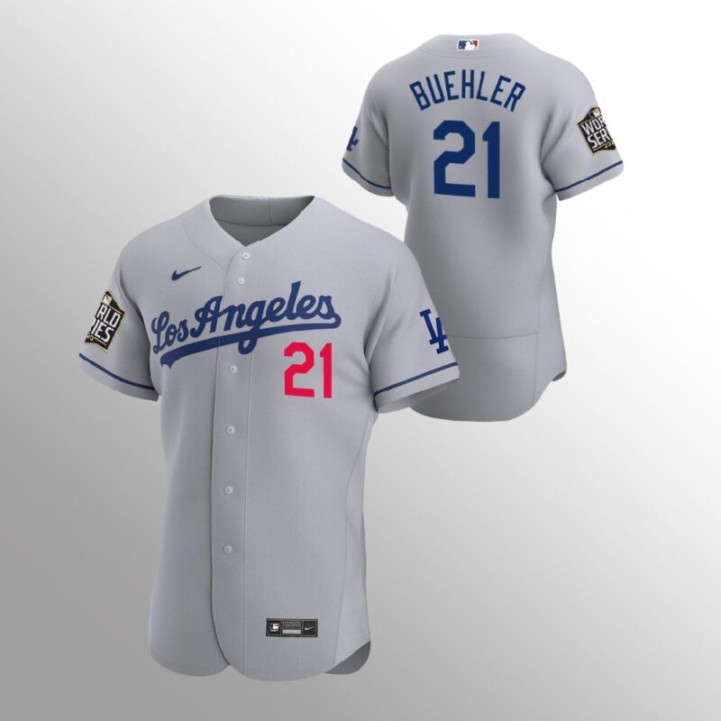 6863a8eb795cd_1 Men's Los Angeles Dodgers #21 Walker Buehler Grey 2020 World Series Bound stitched Jersey