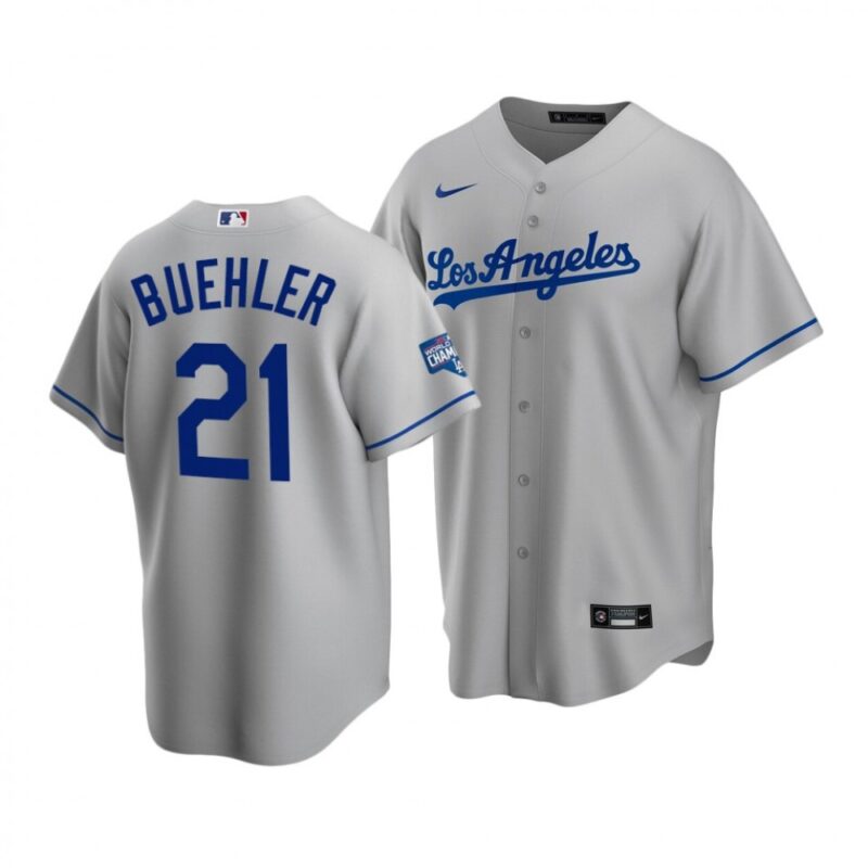 6863a8f31c782_1 Men's Los Angeles Dodgers #21 Walker Buehler Grey 2020 World Series Champions Home Patch Stitched Jersey