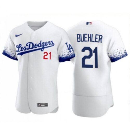 6863a9021143f_1 Men's Los Angeles Dodgers #21 Walker Buehler 2021 White City Connect Flex Base Stitched Baseball Jersey
