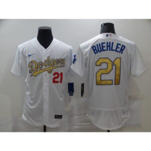 6863a905a2e66_1 Men's Los Angeles Dodgers #21 Walker Buehler 2021 White Gold Sttiched Jersey