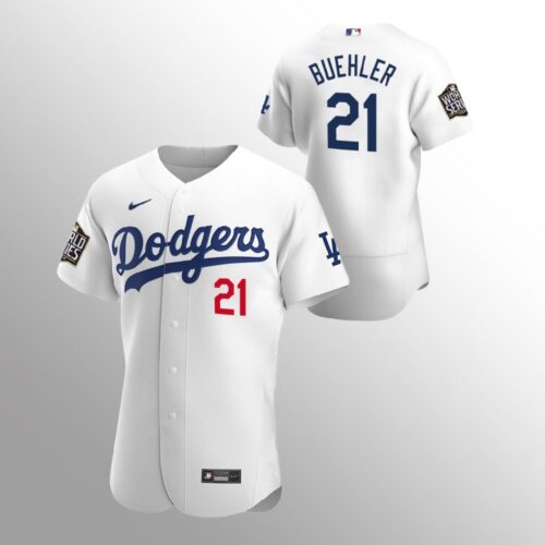 6863a90cd3aa8_1 Men's Los Angeles Dodgers #21 Walker Buehler White 2020 World Series Bound stitched Jersey