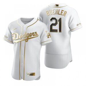 6863a9187b092_1 Men's Los Angeles Dodgers #21 Walker Buehler White Golden Edition Flex Base Sttiched MLB Jersey