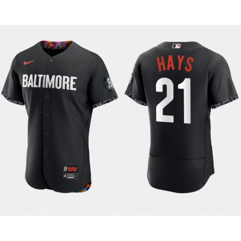 6863a9897bc01_1 Men's Baltimore Orioles #21 Austin Hays Black 2023 City Connect Flex Base Stitched Baseball Jersey