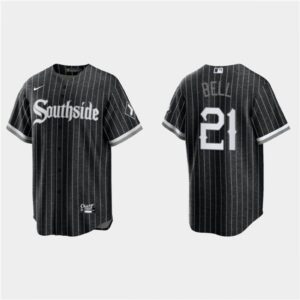 6863a9f3911c2_1 Men's Chicago White Sox #21 George Bell Black 2021 City Connect Cool Base Stitched Jersey