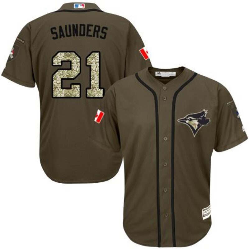 6863aaf0021f6_1 Blue Jays #21 Michael Saunders Green Salute to Service Stitched MLB Jersey
