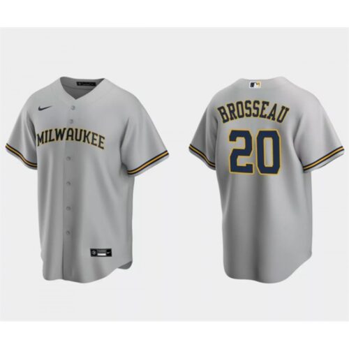 6863ab176db3d_1 Men's Milwaukee Brewers #20 Mike Brosseau Grey Cool Base Stitched Jersey