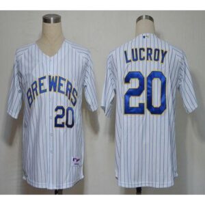 6863ab4255ec1_1 Brewers #20 Jonathan Lucroy White (blue strip) Stitched MLB Jersey
