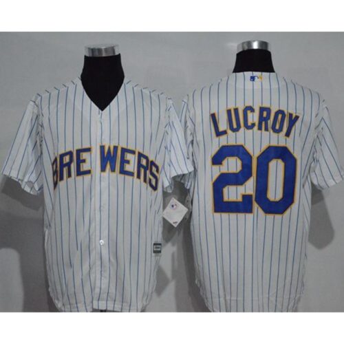 6863ab4999fab_1 Brewers #20 Jonathan Lucroy White(Blue Strip) New Cool Base Stitched MLB Jersey
