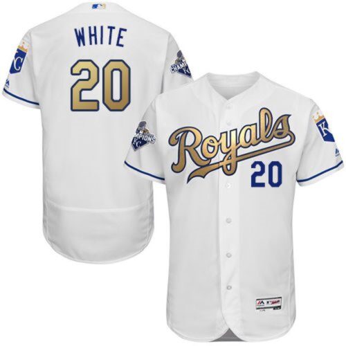 6863abef97261_1 Royals #20 Frank White White 2015 World Series Champions Gold Program FlexBase Authentic Stitched MLB Jersey