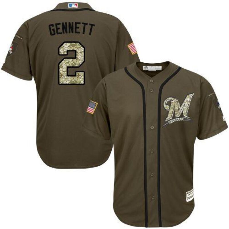 6863ac9d13411_1 Brewers #2 Scooter Gennett Green Salute to Service Stitched Youth MLB Jersey