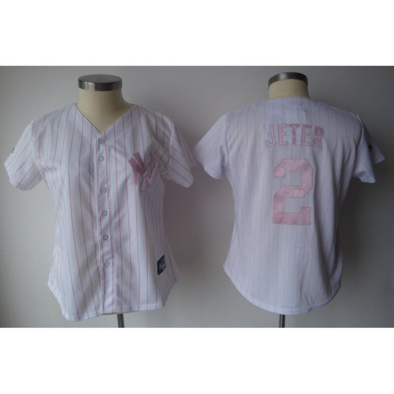 6863ad4ac191e_1 Yankees #2 Derek Jeter White With Pink Strip Women's Fashion Stitched MLB Jersey