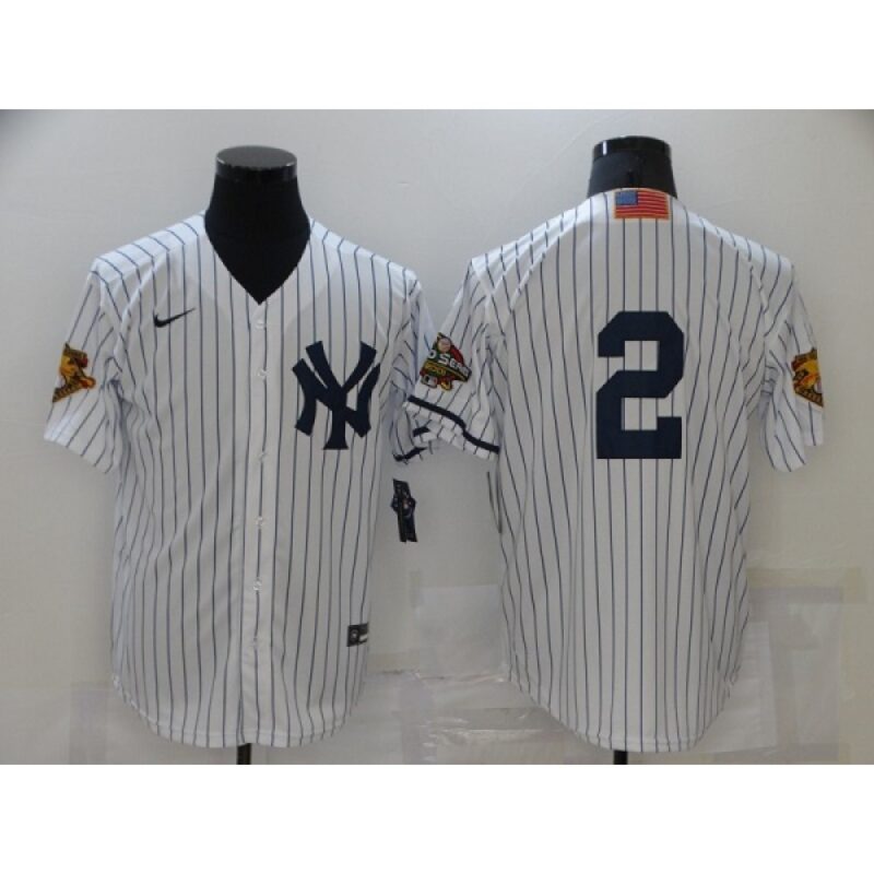 6863ade0886cd_1 Men's New York Yankees #2 Derek Jeter White Strip World Series Cool Base Stitched Baseball Jersey