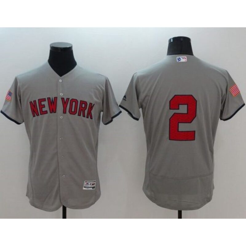 6863ae148414e_1 Yankees #2 Derek Jeter Grey Fashion Stars & Stripes Flexbase Authentic Stitched MLB Jersey