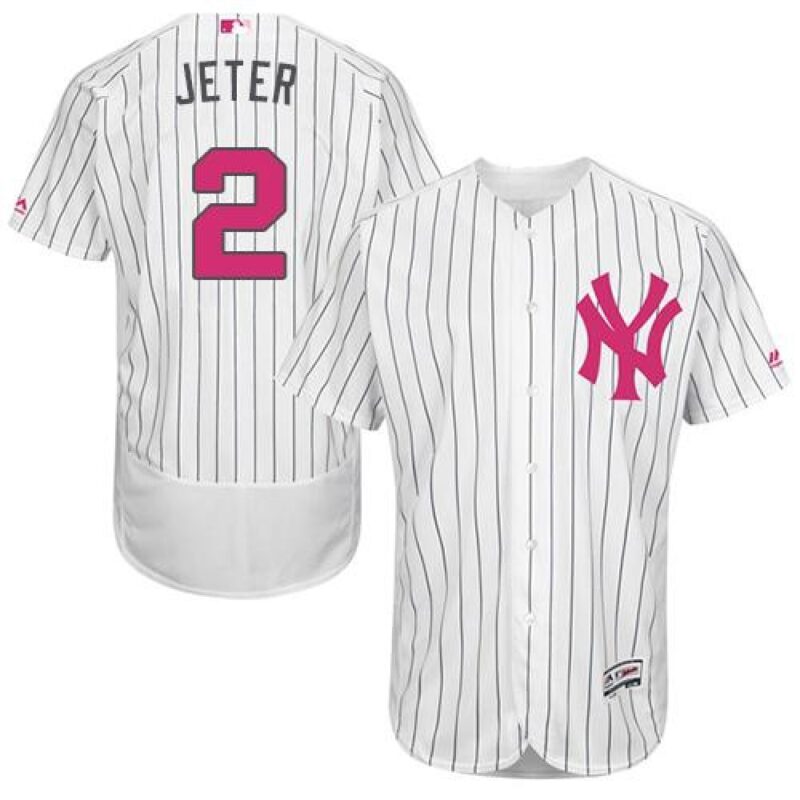 6863ae452daeb_1 Yankees #2 Derek Jeter White Strip Flexbase Authentic Collection 2016 Mother's Day Stitched MLB Jersey