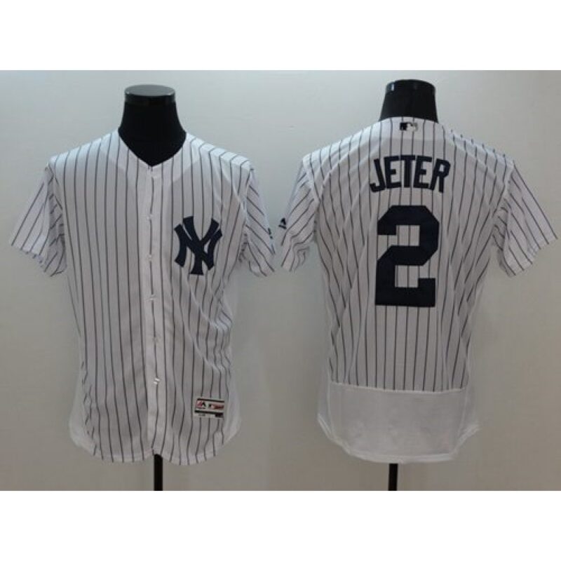 6863ae48b2a5f_1 Yankees #2 Derek Jeter White Strip Flexbase Authentic Collection Name On Back Stitched MLB Jersey