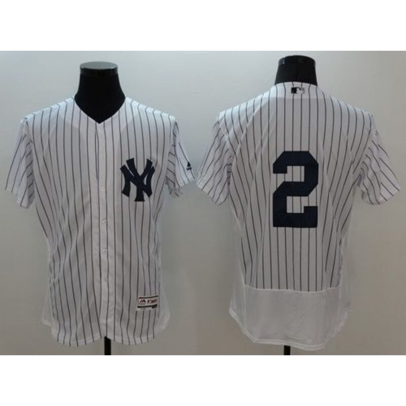 6863ae4c15591_1 Yankees #2 Derek Jeter White Strip Flexbase Authentic Collection Stitched MLB Jersey