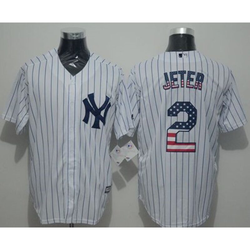 6863ae4f6bdf3_1 Yankees #2 Derek Jeter White Strip USA Flag Fashion Stitched MLB Jersey