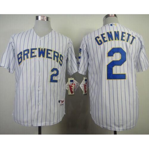 6863ae6124d3c_1 Brewers #2 Scooter Gennett White (blue strip) Stitched MLB Jersey