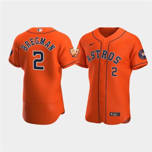 6863aefb32b9b_1 Men's Houston Astros #2 Alex Bregman Orange 60th Anniversary Flex Base Stitched Baseball Jersey