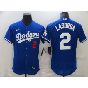 6863af6291f8b_1 Men's Los Angeles Dodgers #2 Tommy Lasorda Blue Flex Base Sttiched Jersey