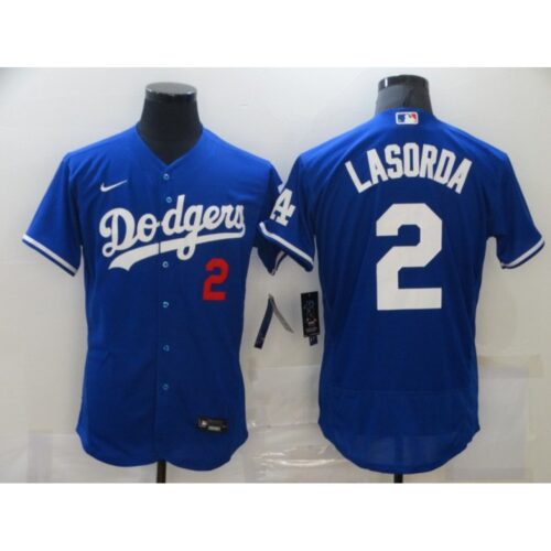 6863af6291f8b_1 Men's Los Angeles Dodgers #2 Tommy Lasorda Blue Flex Base Sttiched Jersey