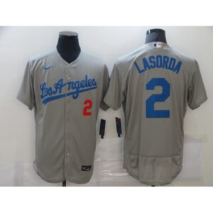 6863af6611c61_1 Men's Los Angeles Dodgers #2 Tommy Lasorda Grey Flex Base Sttiched Jersey