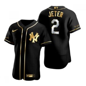 6863af7b4f217_1 Men's New York Yankees #2 Derek Jeter Black/Gold Flex Base Stitched Baseball Jersey