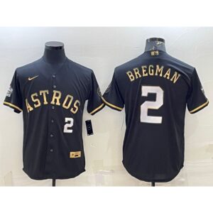 6863afc94dad8_1 Men's Houston Astros #2 Alex Bregman Black Gold 2022 World Series Stitched Baseball Jersey