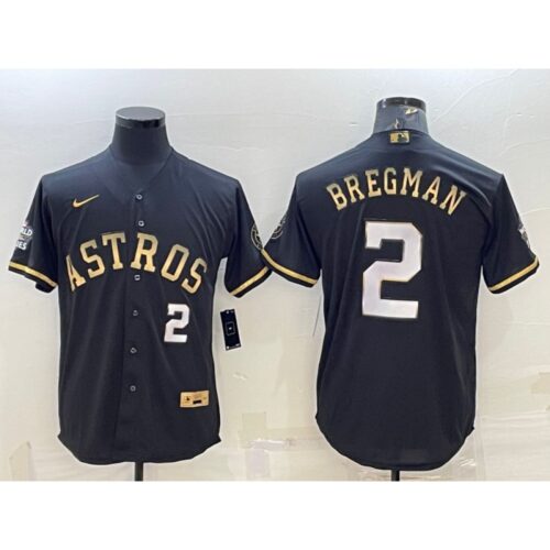 6863afc94dad8_1 Men's Houston Astros #2 Alex Bregman Black Gold 2022 World Series Stitched Baseball Jersey
