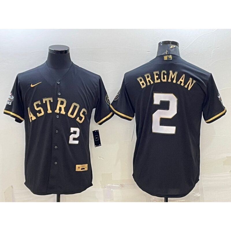 6863afc94dad8_1 Men's Houston Astros #2 Alex Bregman Black Gold 2022 World Series Stitched Baseball Jersey