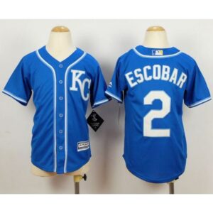 6863b009de8be_1 Royals #2 Alcides Escobar Blue Alternate 2 Cool Base Stitched Youth MLB Jersey