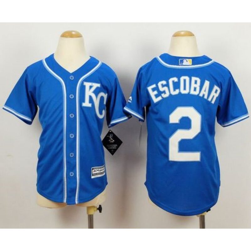 6863b009de8be_1 Royals #2 Alcides Escobar Blue Alternate 2 Cool Base Stitched Youth MLB Jersey