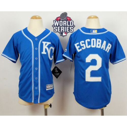 6863b0105eaf3_1 Royals #2 Alcides Escobar Blue Alternate 2 Cool Base W/2015 World Series Patch Stitched Youth MLB Jersey