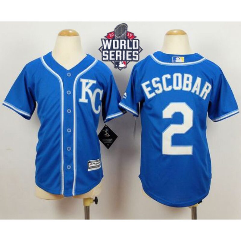 6863b0105eaf3_1 Royals #2 Alcides Escobar Blue Alternate 2 Cool Base W/2015 World Series Patch Stitched Youth MLB Jersey