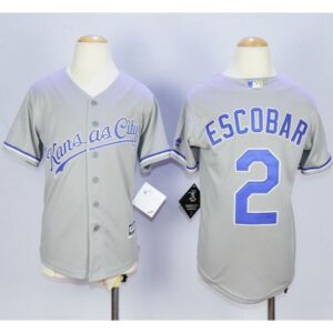 6863b034de325_1 Royals #2 Alcides Escobar Grey Cool Base Stitched Youth MLB Jersey