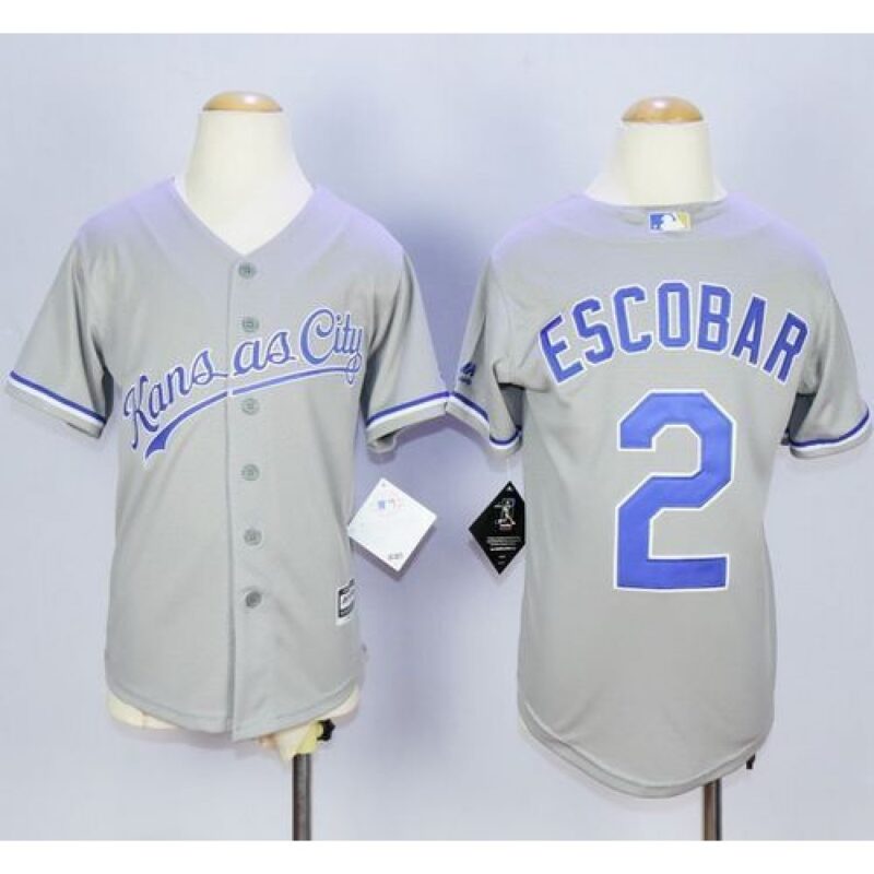 6863b034de325_1 Royals #2 Alcides Escobar Grey Cool Base Stitched Youth MLB Jersey