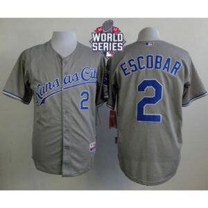 6863b037d543e_1 Royals #2 Alcides Escobar Grey Cool Base W/2015 World Series Patch Stitched MLB Jersey