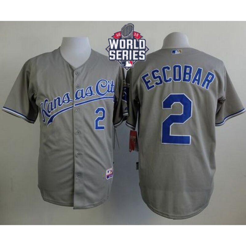 6863b037d543e_1 Royals #2 Alcides Escobar Grey Cool Base W/2015 World Series Patch Stitched MLB Jersey