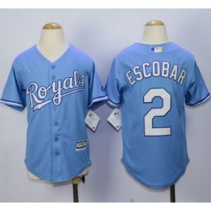 6863b045adb8b_1 Royals #2 Alcides Escobar Light Blue Alternate 1 Cool Base Stitched Youth MLB Jersey