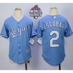 6863b04c27c78_1 Royals #2 Alcides Escobar Light Blue Alternate 1 Cool Base W/2015 World Series Patch Stitched Youth MLB Jersey