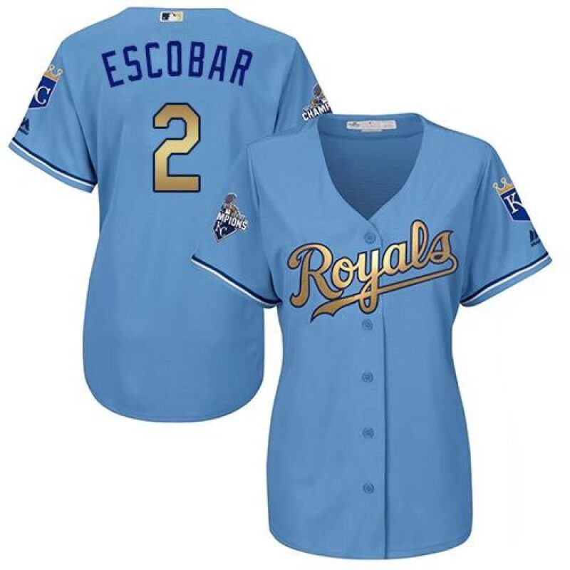 6863b05941602_1 Royals #2 Alcides Escobar Light Blue Women's 2015 World Series Champions Gold Program Cool Base Stitched MLB Jersey