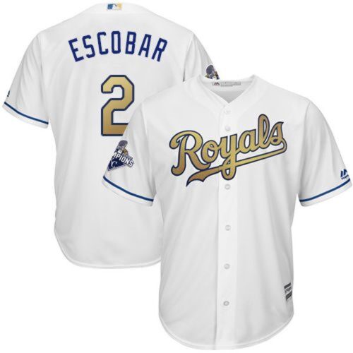 6863b05fa078f_1 Royals #2 Alcides Escobar White 2015 World Series Champions Gold Program Cool Base Stitched Youth MLB Jersey