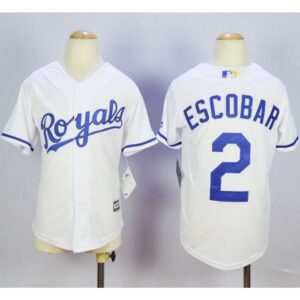 6863b06c16e21_1 Royals #2 Alcides Escobar White Cool Base Stitched Youth MLB Jersey
