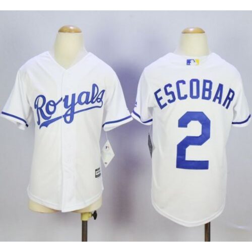 6863b06c16e21_1 Royals #2 Alcides Escobar White Cool Base Stitched Youth MLB Jersey