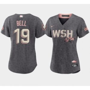 6863b0cfb26aa_1 Women's Washington Nationals #19 Josh Bell 2022 Grey City Connect Cherry Blossom Stitched Jersey(Run Small)