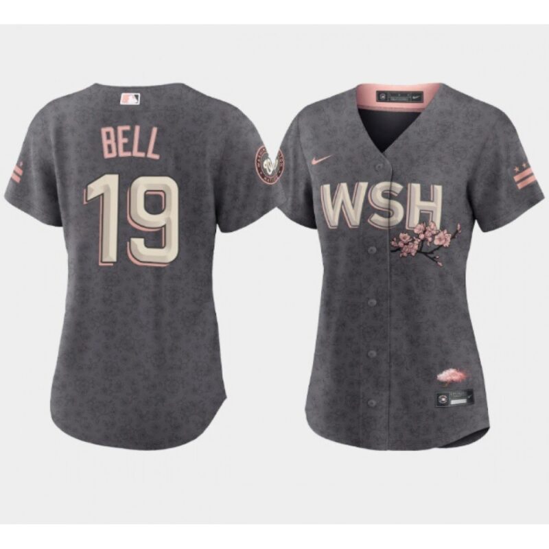 6863b0cfb26aa_1 Women's Washington Nationals #19 Josh Bell 2022 Grey City Connect Cherry Blossom Stitched Jersey(Run Small)