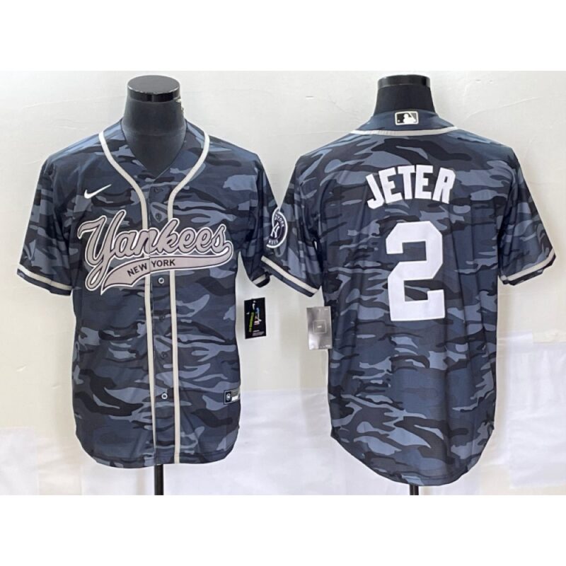 6863b14a7ec4b_1 Men's New York Yankees #2 Derek Jeter Gray Camo With Patch Cool Base Stitched Baseball Jersey