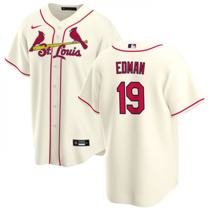 6863b15ea323a_1 Men's St. Louis Cardinals #19 Tommy Edman Cream Cool Base Stitched Jersey
